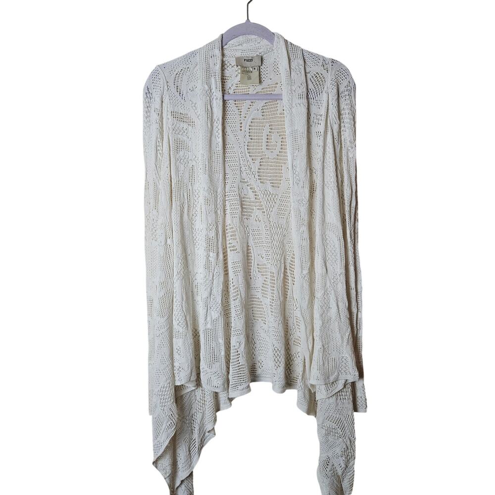 FUZZI Taupe Yarn Open Lace Cardigan SZ S Made in Italy